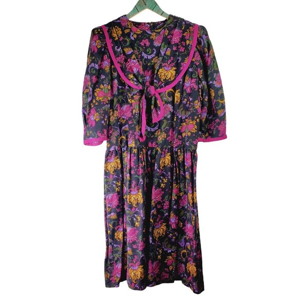 Chel'sea II Dresses & Skirts - Vintage Chel'sea Floral Midi Dress w/ Draped Bow Neckline, Sz 18WP